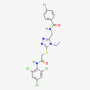 molecular formula C20H17Cl4N5O2S B3618377 4-chloro-N-{[4-ethyl-5-({2-oxo-2-[(2,4,6-trichlorophenyl)amino]ethyl}thio)-4H-1,2,4-triazol-3-yl]methyl}benzamide 