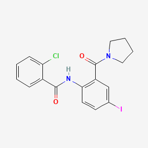 molecular formula C18H16ClIN2O2 B3618472 2-chloro-N-[4-iodo-2-(1-pyrrolidinylcarbonyl)phenyl]benzamide 