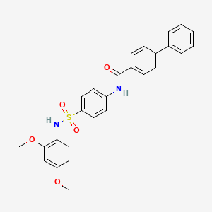 molecular formula C27H24N2O5S B3618492 N-(4-{[(2,4-dimethoxyphenyl)amino]sulfonyl}phenyl)-4-biphenylcarboxamide 