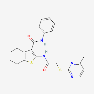 molecular formula C22H22N4O2S2 B3618549 2-({[(4-methyl-2-pyrimidinyl)thio]acetyl}amino)-N-phenyl-4,5,6,7-tetrahydro-1-benzothiophene-3-carboxamide 