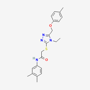 molecular formula C22H26N4O2S B3618687 N-(3,4-dimethylphenyl)-2-({4-ethyl-5-[(4-methylphenoxy)methyl]-4H-1,2,4-triazol-3-yl}thio)acetamide 