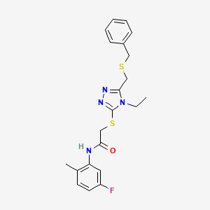 molecular formula C21H23FN4OS2 B3618923 2-({5-[(benzylthio)methyl]-4-ethyl-4H-1,2,4-triazol-3-yl}thio)-N-(5-fluoro-2-methylphenyl)acetamide 