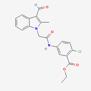 molecular formula C21H19ClN2O4 B3618947 ethyl 2-chloro-5-{[(3-formyl-2-methyl-1H-indol-1-yl)acetyl]amino}benzoate 