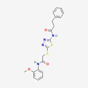 molecular formula C20H20N4O3S2 B3619086 N-[5-({2-[(2-methoxyphenyl)amino]-2-oxoethyl}thio)-1,3,4-thiadiazol-2-yl]-3-phenylpropanamide 