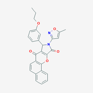 molecular formula C28H22N2O5 B361927 9-(5-Methyl-3-isoxazolyl)-8-(3-propoxyphenyl)-8,9-dihydrobenzo[7,8]chromeno[2,3-c]pyrrole-7,10-dione CAS No. 874396-58-4