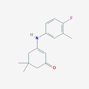 molecular formula C15H18FNO B3619360 3-[(4-fluoro-3-methylphenyl)amino]-5,5-dimethyl-2-cyclohexen-1-one 