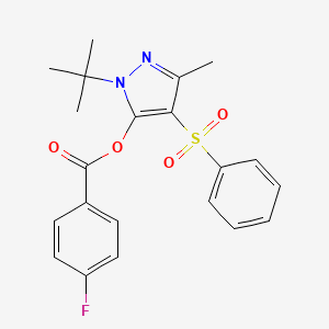 molecular formula C21H21FN2O4S B3620275 [4-(benzenesulfonyl)-2-tert-butyl-5-methylpyrazol-3-yl] 4-fluorobenzoate 