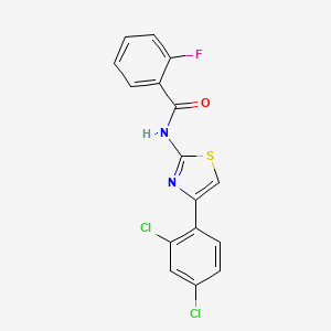 molecular formula C16H9Cl2FN2OS B3620304 N-[4-(2,4-dichlorophenyl)-1,3-thiazol-2-yl]-2-fluorobenzamide 