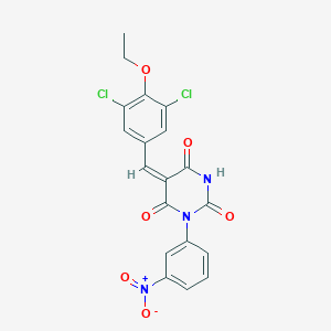 molecular formula C19H13Cl2N3O6 B3620382 (5E)-5-[(3,5-dichloro-4-ethoxyphenyl)methylidene]-1-(3-nitrophenyl)-1,3-diazinane-2,4,6-trione 