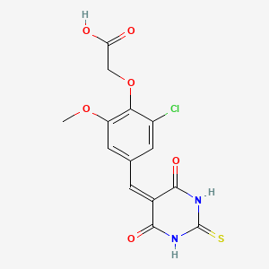 molecular formula C14H11ClN2O6S B3620502 2-[2-Chloro-4-[(4,6-dioxo-2-sulfanylidene-1,3-diazinan-5-ylidene)methyl]-6-methoxyphenoxy]acetic acid 