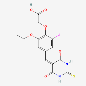 molecular formula C15H13IN2O6S B3620510 2-[4-[(4,6-Dioxo-2-sulfanylidene-1,3-diazinan-5-ylidene)methyl]-2-ethoxy-6-iodophenoxy]acetic acid 