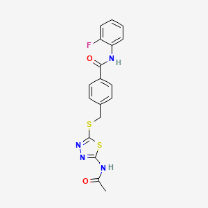 molecular formula C18H15FN4O2S2 B3620648 4-{[(5-ACETAMIDO-1,3,4-THIADIAZOL-2-YL)SULFANYL]METHYL}-N-(2-FLUOROPHENYL)BENZAMIDE 