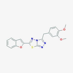 molecular formula C20H16N4O3S B362071 6-(1-Benzofuran-2-yl)-3-(3,4-dimethoxybenzyl)[1,2,4]triazolo[3,4-b][1,3,4]thiadiazole CAS No. 947836-69-3