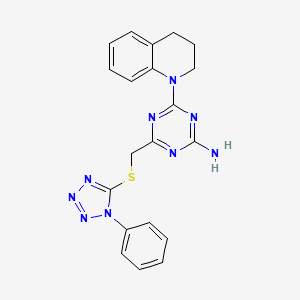 molecular formula C20H19N9S B3620751 4-(3,4-dihydroquinolin-1(2H)-yl)-6-{[(1-phenyl-1H-tetrazol-5-yl)sulfanyl]methyl}-1,3,5-triazin-2-amine 