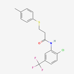 molecular formula C17H15ClF3NOS B3621332 N-[2-chloro-5-(trifluoromethyl)phenyl]-3-[(4-methylphenyl)sulfanyl]propanamide 