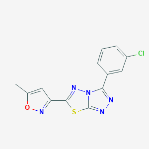 molecular formula C13H8ClN5OS B362136 3-(3-Chlorophenyl)-6-(5-methyl-3-isoxazolyl)[1,2,4]triazolo[3,4-b][1,3,4]thiadiazole CAS No. 954837-39-9