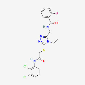 molecular formula C20H18Cl2FN5O2S B3621377 N-{[5-({2-[(2,3-dichlorophenyl)amino]-2-oxoethyl}sulfanyl)-4-ethyl-4H-1,2,4-triazol-3-yl]methyl}-2-fluorobenzamide 