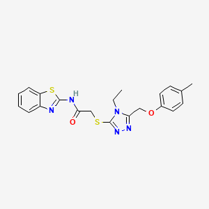 molecular formula C21H21N5O2S2 B3621529 N-(1,3-benzothiazol-2-yl)-2-({4-ethyl-5-[(4-methylphenoxy)methyl]-4H-1,2,4-triazol-3-yl}sulfanyl)acetamide 