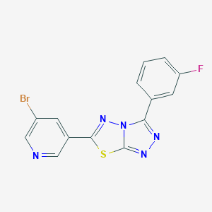 molecular formula C14H7BrFN5S B362160 6-(5-Bromo-3-pyridinyl)-3-(3-fluorophenyl)[1,2,4]triazolo[3,4-b][1,3,4]thiadiazole CAS No. 929848-09-9