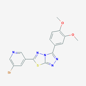 molecular formula C16H12BrN5O2S B362162 6-(5-Bromo-3-pyridinyl)-3-(3,4-dimethoxyphenyl)[1,2,4]triazolo[3,4-b][1,3,4]thiadiazole CAS No. 929971-15-3
