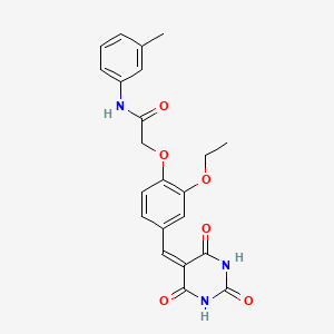 molecular formula C22H21N3O6 B3621735 2-[2-ethoxy-4-[(2,4,6-trioxo-1,3-diazinan-5-ylidene)methyl]phenoxy]-N-(3-methylphenyl)acetamide 