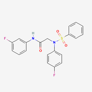 molecular formula C20H16F2N2O3S B3621984 2-[N-(benzenesulfonyl)-4-fluoroanilino]-N-(3-fluorophenyl)acetamide 