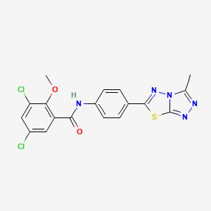 molecular formula C18H13Cl2N5O2S B3622007 3,5-dichloro-2-methoxy-N-[4-(3-methyl-[1,2,4]triazolo[3,4-b][1,3,4]thiadiazol-6-yl)phenyl]benzamide 