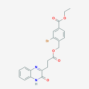 molecular formula C21H19BrN2O5 B3622009 ethyl 3-bromo-4-({[3-(3-hydroxy-2-quinoxalinyl)propanoyl]oxy}methyl)benzoate 