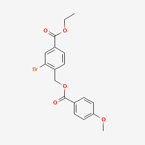 molecular formula C18H17BrO5 B3622175 ethyl 3-bromo-4-{[(4-methoxybenzoyl)oxy]methyl}benzoate 