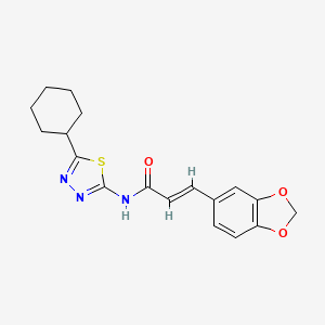 3-(1,3-benzodioxol-5-yl)-N-(5-cyclohexyl-1,3,4-thiadiazol-2-yl)acrylamide