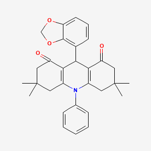 molecular formula C30H31NO4 B3622572 9-(1,3-benzodioxol-4-yl)-3,3,6,6-tetramethyl-10-phenyl-4,5,7,9-tetrahydro-2H-acridine-1,8-dione 