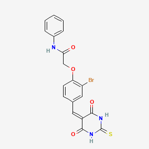 2-[2-bromo-4-[(4,6-dioxo-2-sulfanylidene-1,3-diazinan-5-ylidene)methyl]phenoxy]-N-phenylacetamide