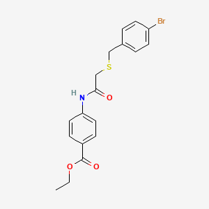 molecular formula C18H18BrNO3S B3622758 ethyl 4-({[(4-bromobenzyl)thio]acetyl}amino)benzoate 