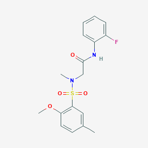 molecular formula C17H19FN2O4S B3622857 N-(2-fluorophenyl)-2-[(2-methoxy-5-methylphenyl)sulfonyl-methylamino]acetamide 