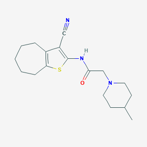 molecular formula C18H25N3OS B362327 N-{3-cyano-4H,5H,6H,7H,8H-cyclohepta[b]thiophen-2-yl}-2-(4-methylpiperidin-1-yl)acetamide CAS No. 315709-68-3