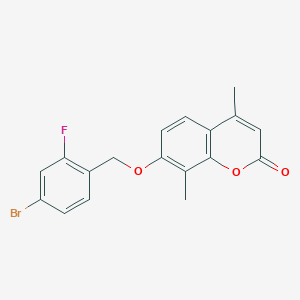 molecular formula C18H14BrFO3 B3623323 7-[(4-bromo-2-fluorobenzyl)oxy]-4,8-dimethyl-2H-chromen-2-one 