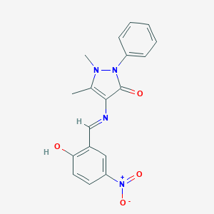 molecular formula C18H16N4O4 B362351 4-({2-hydroxy-5-nitrobenzylidene}amino)-1,5-dimethyl-2-phenyl-1,2-dihydro-3H-pyrazol-3-one CAS No. 931117-69-0