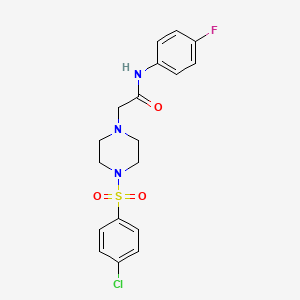 molecular formula C18H19ClFN3O3S B3623519 2-{4-[(4-chlorophenyl)sulfonyl]piperazinyl}-N-(4-fluorophenyl)acetamide 