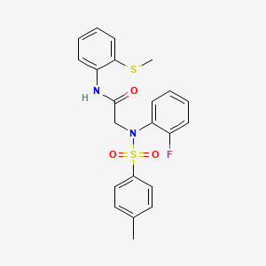 molecular formula C22H21FN2O3S2 B3623611 N~2~-(2-fluorophenyl)-N~2~-[(4-methylphenyl)sulfonyl]-N~1~-[2-(methylthio)phenyl]glycinamide 