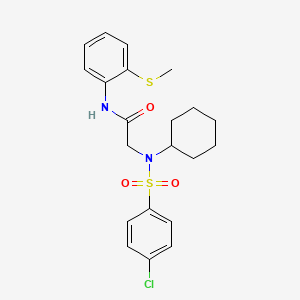 molecular formula C21H25ClN2O3S2 B3623617 N~2~-[(4-chlorophenyl)sulfonyl]-N~2~-cyclohexyl-N~1~-[2-(methylthio)phenyl]glycinamide 