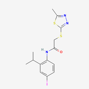 molecular formula C14H16IN3OS2 B3623688 N-(4-iodo-2-isopropylphenyl)-2-[(5-methyl-1,3,4-thiadiazol-2-yl)thio]acetamide 