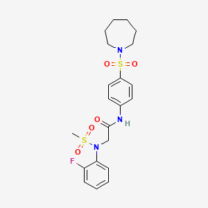 molecular formula C21H26FN3O5S2 B3623766 N~1~-[4-(1-azepanylsulfonyl)phenyl]-N~2~-(2-fluorophenyl)-N~2~-(methylsulfonyl)glycinamide 