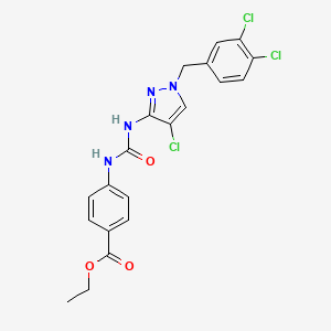 molecular formula C20H17Cl3N4O3 B3623839 ethyl 4-[({[4-chloro-1-(3,4-dichlorobenzyl)-1H-pyrazol-3-yl]amino}carbonyl)amino]benzoate 