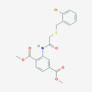 molecular formula C19H18BrNO5S B3623900 dimethyl 2-({[(2-bromobenzyl)thio]acetyl}amino)terephthalate 