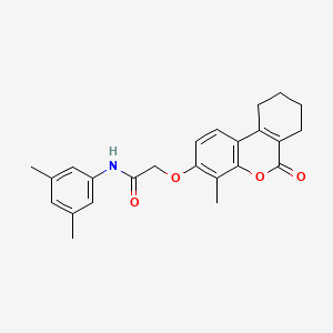 molecular formula C24H25NO4 B3623945 N-(3,5-DIMETHYLPHENYL)-2-({4-METHYL-6-OXO-6H,7H,8H,9H,10H-CYCLOHEXA[C]CHROMEN-3-YL}OXY)ACETAMIDE 