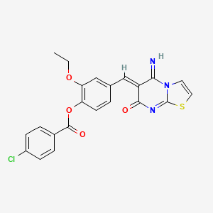 2-ethoxy-4-[(5-imino-7-oxo-5H-[1,3]thiazolo[3,2-a]pyrimidin-6(7H)-ylidene)methyl]phenyl 4-chlorobenzoate