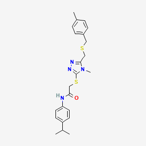 molecular formula C23H28N4OS2 B3624093 2-[[4-methyl-5-[(4-methylphenyl)methylsulfanylmethyl]-1,2,4-triazol-3-yl]sulfanyl]-N-(4-propan-2-ylphenyl)acetamide 