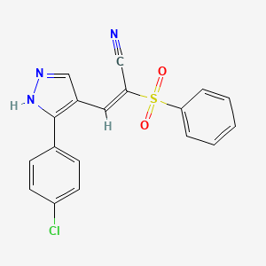 molecular formula C18H12ClN3O2S B3624151 3-[3-(4-chlorophenyl)-1H-pyrazol-4-yl]-2-(phenylsulfonyl)acrylonitrile 