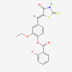 2-ethoxy-4-[(4-oxo-2-thioxo-1,3-thiazolidin-5-ylidene)methyl]phenyl 2-fluorobenzoate