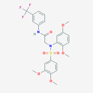 molecular formula C25H25F3N2O7S B3624231 N~2~-(2,5-dimethoxyphenyl)-N~2~-[(3,4-dimethoxyphenyl)sulfonyl]-N~1~-[3-(trifluoromethyl)phenyl]glycinamide 